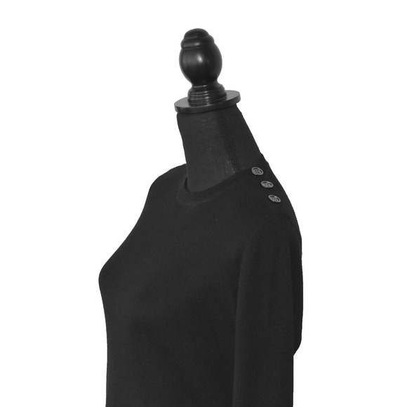 B2 Auth BURBERRY LONDON Black Wool Shoulder Button Detail Crew Neck Sweater Sz S - Picture 3 of 6